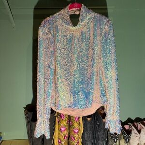 NWT Free People Lilac Glow Iridescent Sequin Top Medium